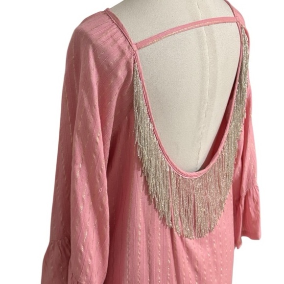 BOSTON PROPER Pink Gold Embellished Beaded Fringe Mini Dress Size S‎ Vacation - Picture 7 of 12